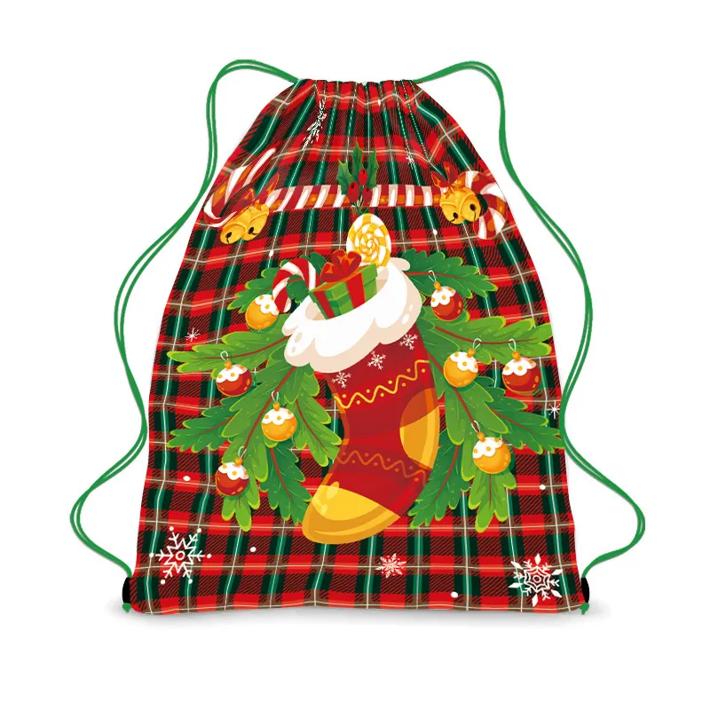 Christmas Drawstring Backpack Gift Bags Xmas Goody Treat Bags Santa Claus Snowman Green Monster Wrapping Gift Bags for Kids Holiday Party Christmas Decorations