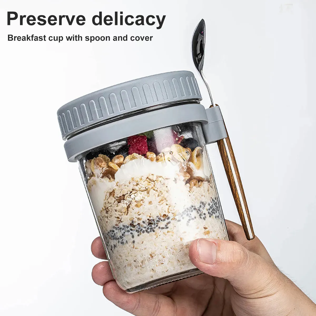 Wholesale Overnight Oats Jars with Lid and Spoon 10 Oz 300ml
