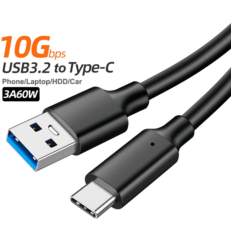 Cabo de dados tipo c usb3.2 para cabo de transmissão tipo c 10gbps para disco rígido hdd carregador de carro 3a 60w pd cabos de carregamento rápido