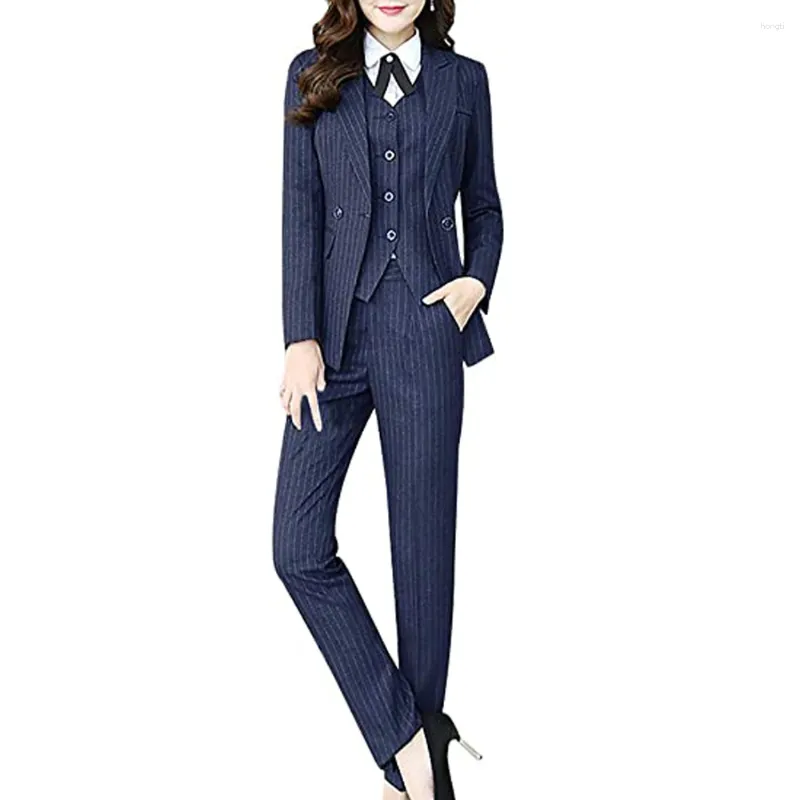 Costumes pour hommes Costume pour femmes Trois pièces Office Lady Set Femmes Pantalon de travail Gilet Veste Stripe Blazer Business