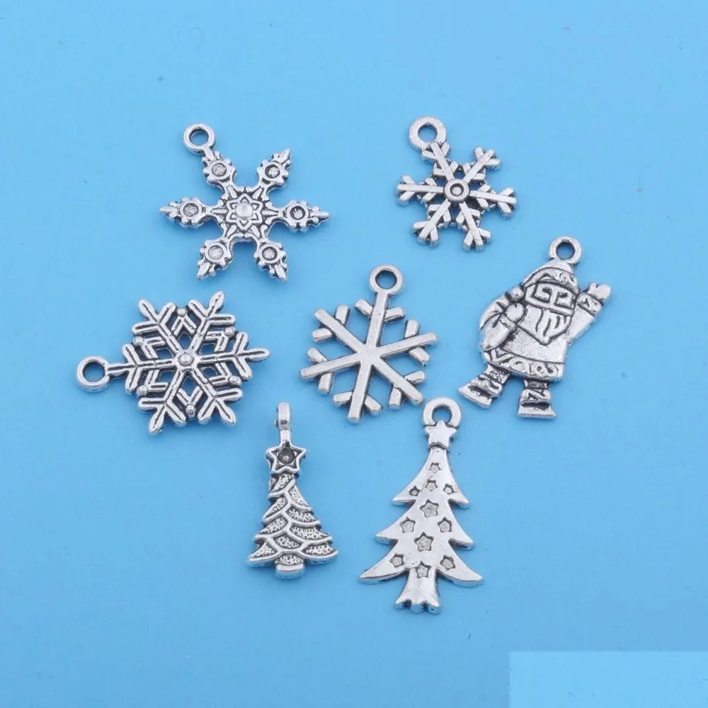 Charms 140st Mix Christmas Tree Snowfakes Santa Claus Charms för smycken Making Armband Halsband Hantverk DIY Fynd smycken smycken DHV3Q