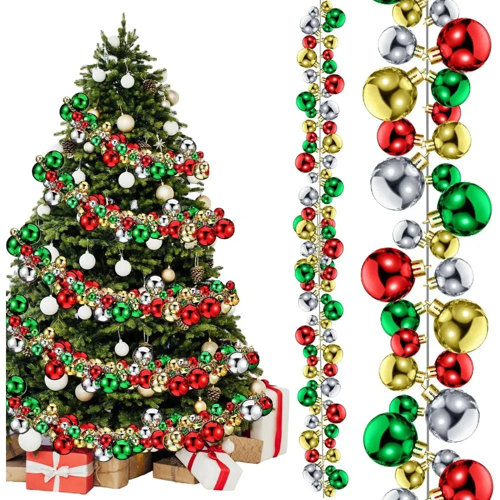 Dekoracje świąteczne 29,5 stóp świąteczna kulka girlanda Shattproof Ball Balls Balls Garland Choinka Ball Decor z 2 „1,2” i 0,8 ”kulki 231024