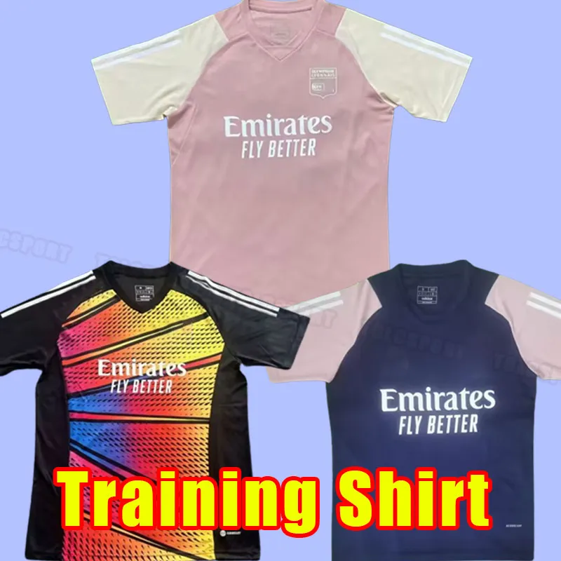 23 24 Fußballtrikots Maillot de Foot 2023 2024 OL 4. AOUAR NDOMBELE Fußballtrikots L PAQUETA TRAORE Herrenausrüstung Lyon Fans Version Rosa Trainingsanzug