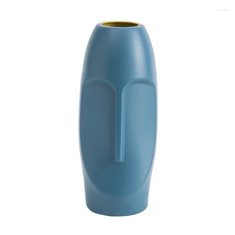 Vases 3X Nordic Minimalist PE Abstract Vase Human Face Creative Display Room Decorative Figue Head Shape Vase-Blue