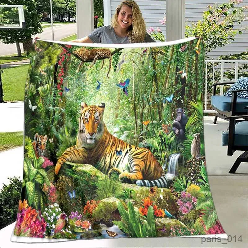 Koce Tiger Animal and Plant Dżungla Krajobraz Ketowy Ket Miękki flanel Lekki ciepłe sofa Koce łóżka łóżka