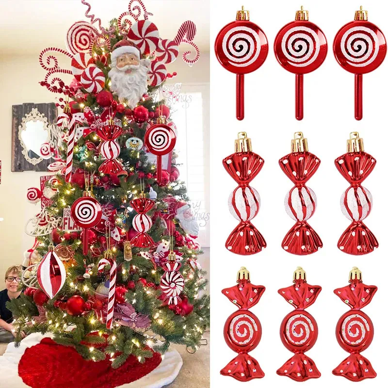 Dekoracje świąteczne 6pcs Lollipop Candy Cane Cane Wiselant Xmas Tree Wiszące ozdoby kulkowe do domu 2024 rok prezent 231023