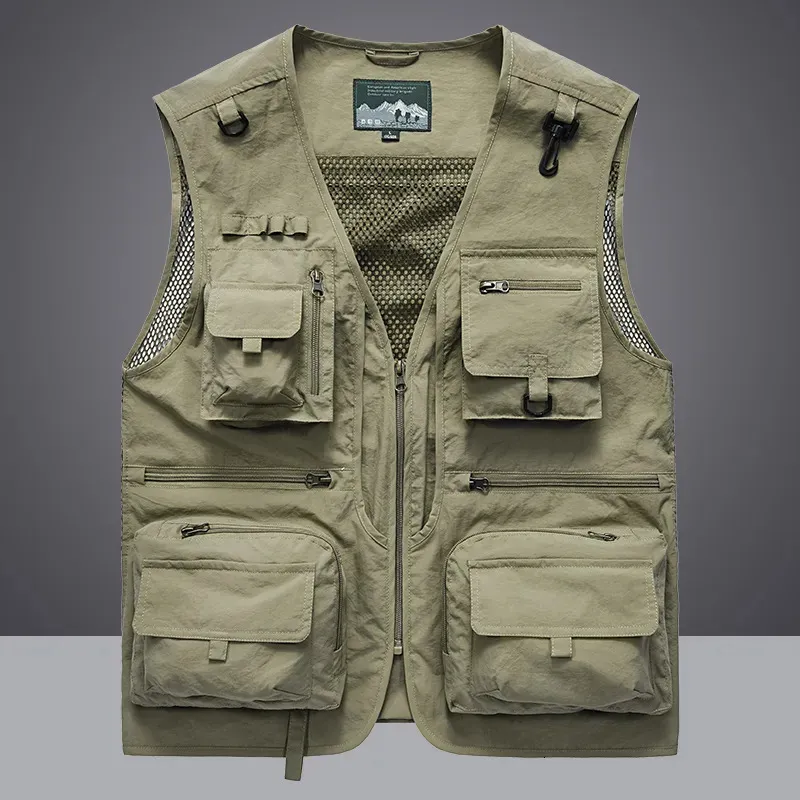 Men's Vests 14 Pockets Summer Men US Tactical Hiking Fishing Vest Mens Pographer Waistcoat Mesh Cargo Sleeveless Jacket Tool Vest 7XL 231023