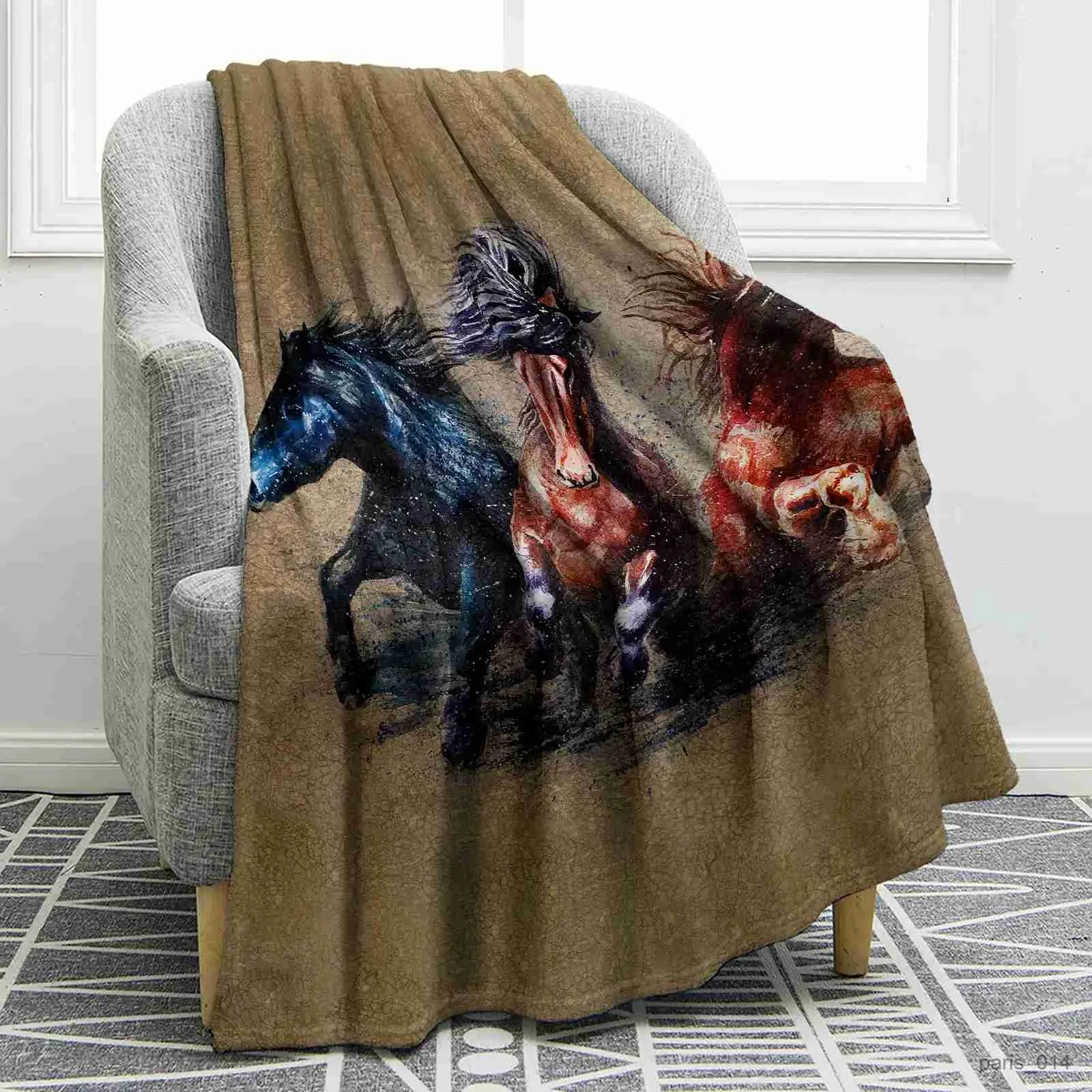 Blankets Horse Blanket Soft Warm Print Blanket for Couch Cover Bed Plush Bedspread Home Nap