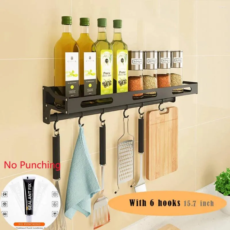 Kitchen Storage Wall Mount Hanging Spice Rack Organizer Pot Shelf Pan Saucepan Utensil Holder Lid Tool 6 Hook