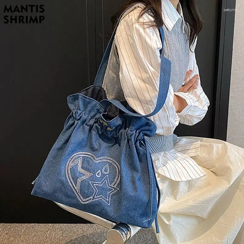 Sacs de soirée Sac pour femmes Style Denim Épaule pour femmes Simple Mode Cordon Sac à main Grande Capacité Casual Shopper Fourre-tout