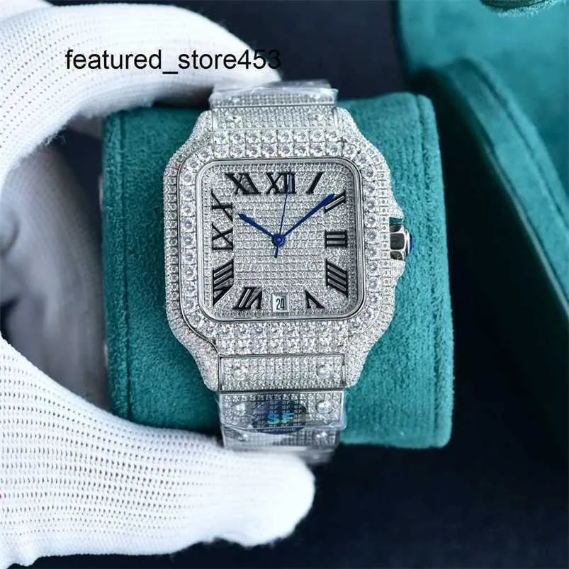 Reloj VVS Diamond Reloj completo con diamantes Mecánico automático 8215 Movimiento de 40 mm con pulsera de acero con incrustaciones de diamantes Reloj de pulsera de negocios con zafiro