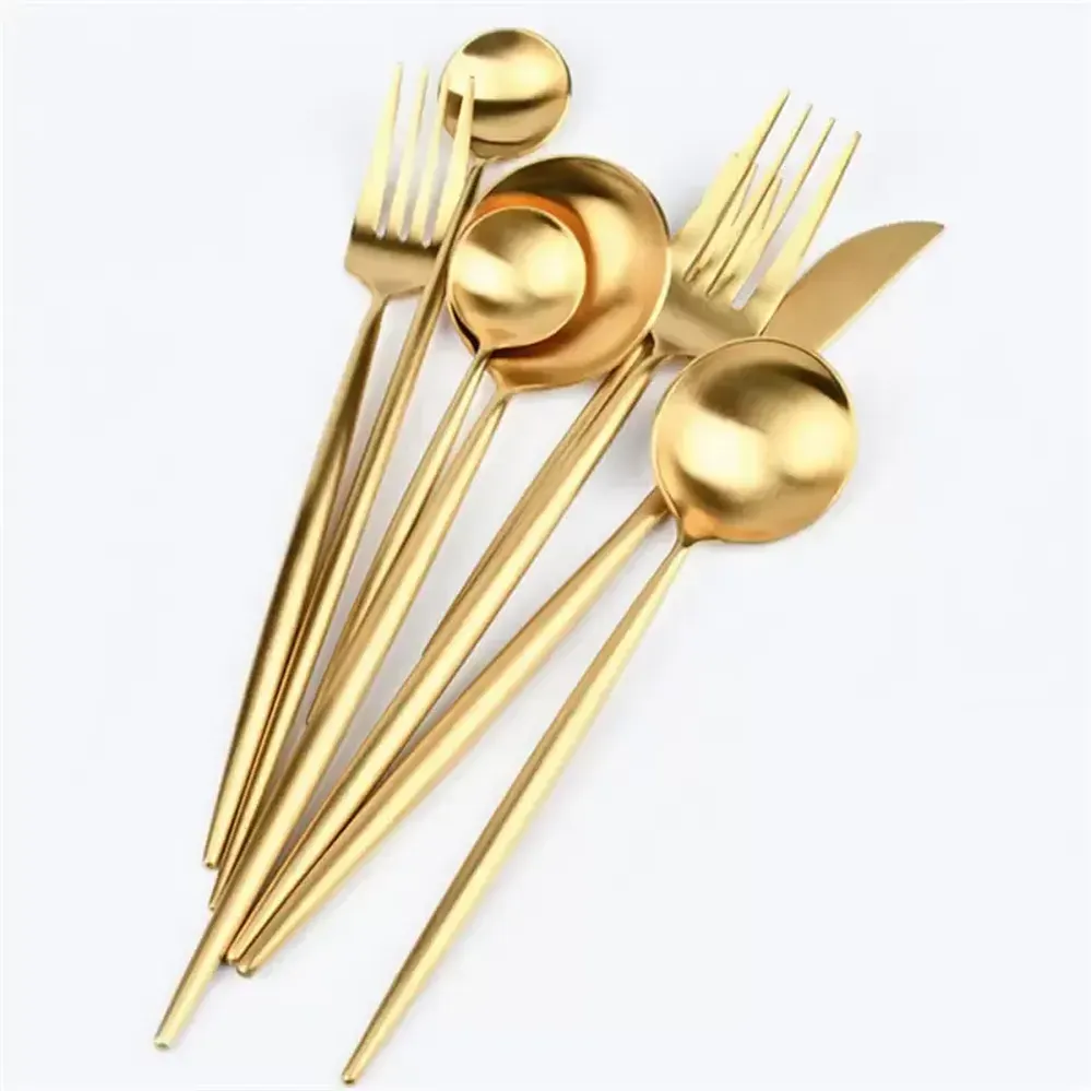 High-end Gold Flatware Wedding Dinnerware Gold Cutlery Knife Fork Spoon Stainless Steel Tableware Silverware
