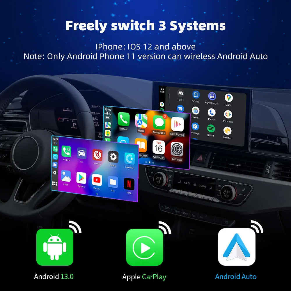 Carlinkit – boîtier TV Android 13 pour voiture, LED, adaptateur