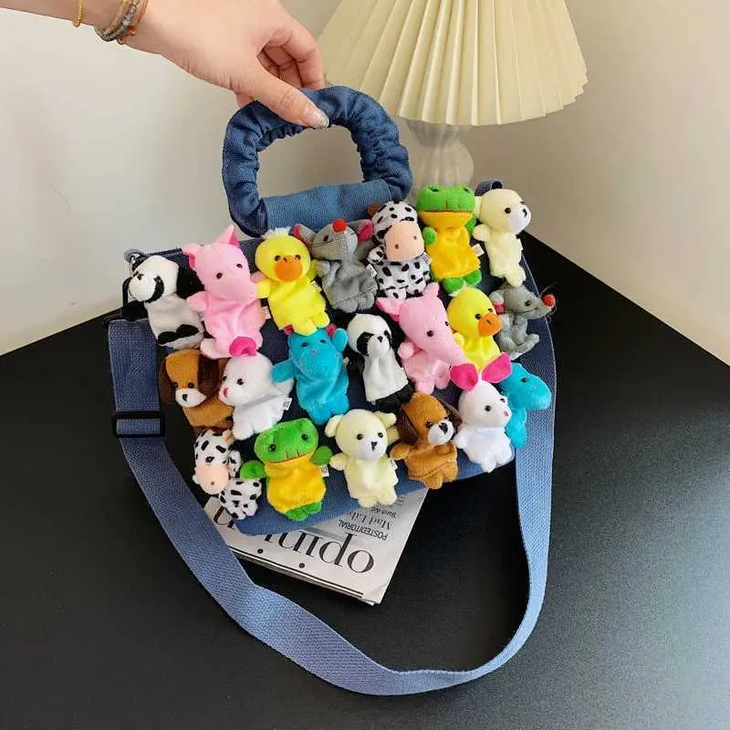 Fashion Women Denim Bucket Cartoon Toy Decoration Handbags and Purses for Female Cute Dolls Design Shoulder Bags Crossbody 220923