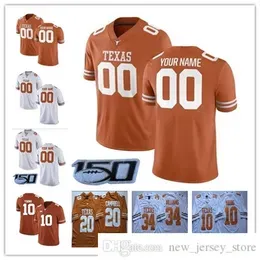 Custom Texas Longhorns 2019th College Football Wear Any Name Number 11 Ehlinger 7 Sterns 10 Young 9 Collin Johnson NCAA 150TH Jersey White Orange
