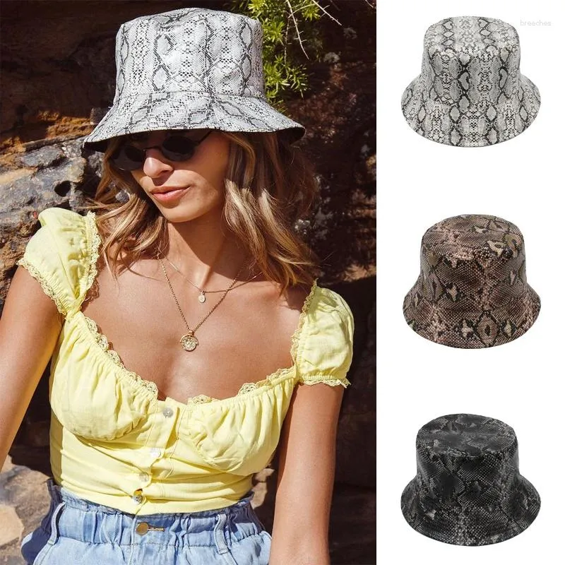 Berets Men Women Snakeskin Pattern Leather Fisherman Caps Hip Hop Street Style Bucket Hats Party Beach Travel Sunhat Size US 7 1/4 UK L