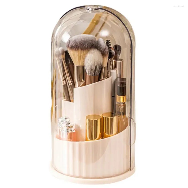 Aufbewahrungsboxen Make-up-Pinsel-Display-Box Multifunktionaler drehbarer Kosmetikhalter mit staubdichtem Deckel Organisieren Sie Pinsel Lippenstifte Mehr A