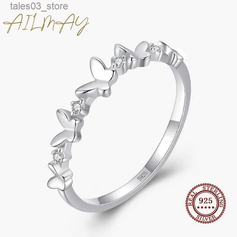 Anelli di nozze Ailmay 925 Sterling Silver Clear Zircone Farfalla Anello di barretta Semplicità Elegante per le donne Gioielli ragazza Q231024