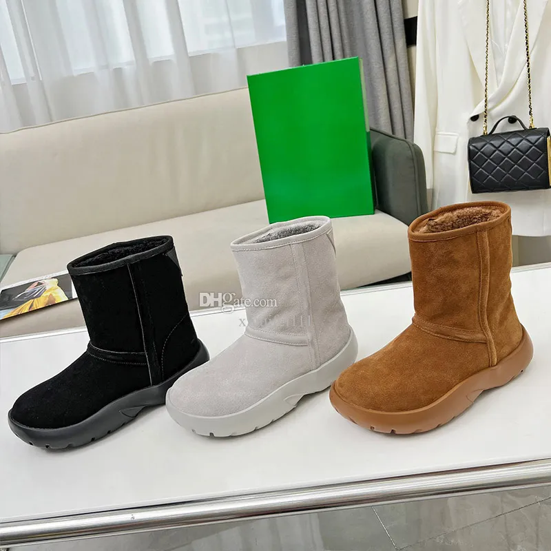 Designer snap tornozelo bota plataforma homens mulheres shearling bezerro botas de neve ultra leve sola de borracha sapatos de pele de inverno tamanho 35-46