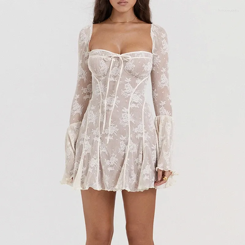 slim fit dress slacks Helio White Crochet Long Sleeve Mini Dress main image 0