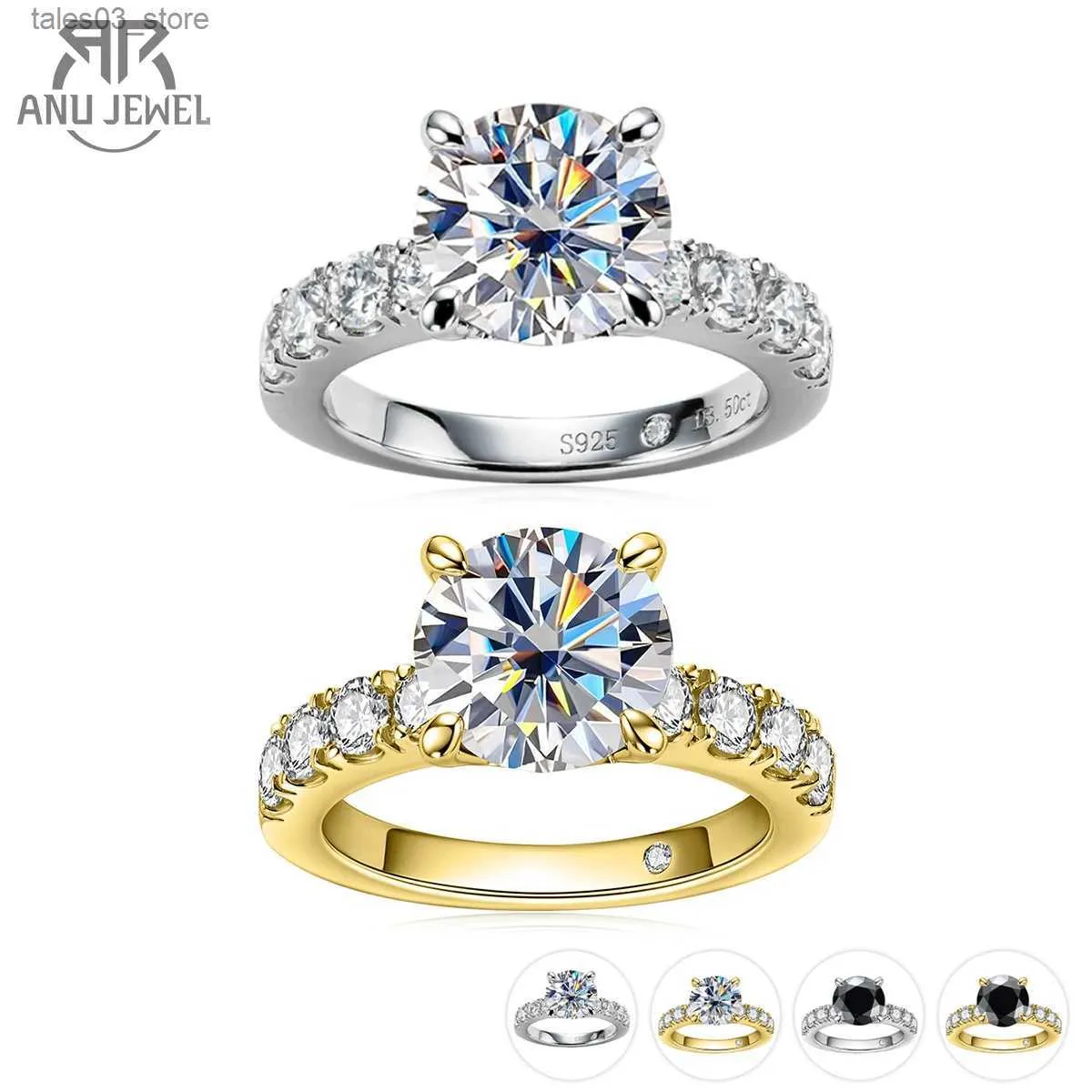 Wedding Rings AnuJewel 4.3cttw D Color Moissanite Engagement Rings 925 Sterling Silver 18k Gold Plated Lab Created Diamond Wedding Band Rings Q231024