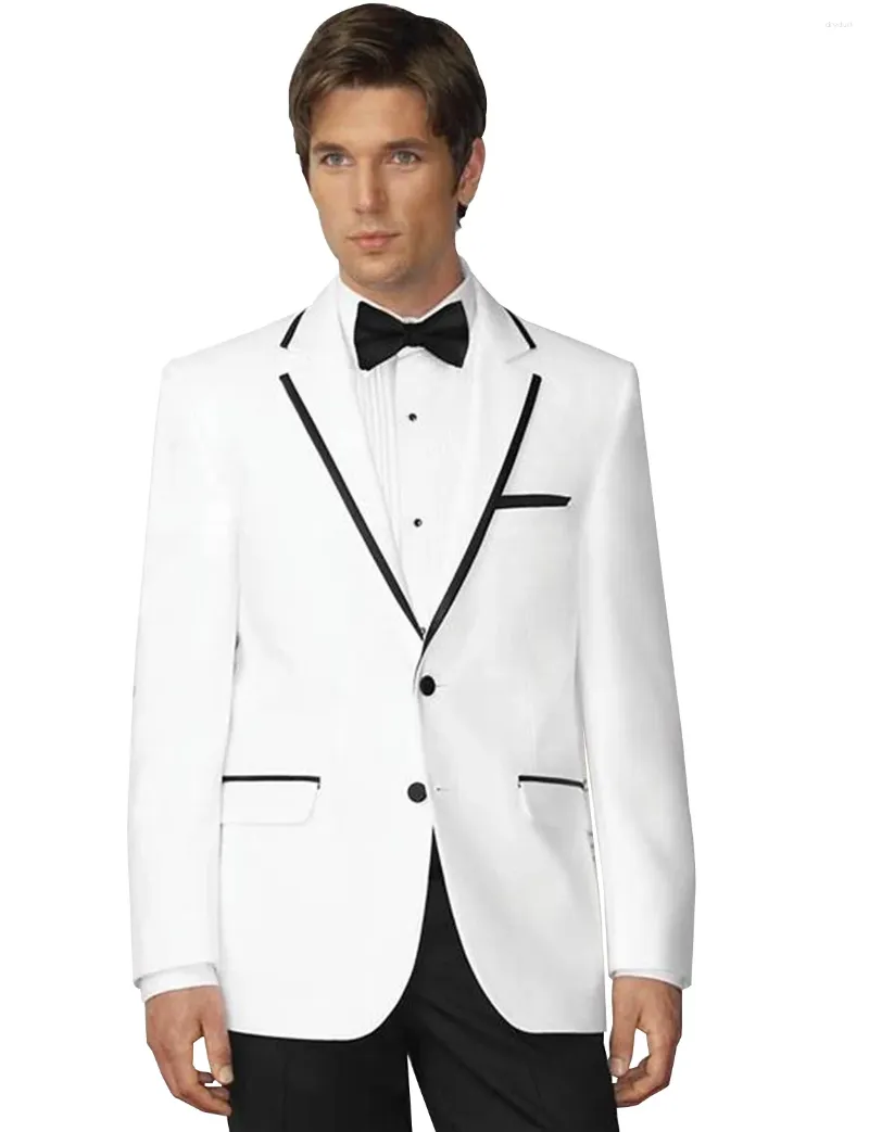 Costumes pour hommes blanc deux boutons 2 pièces décontracté coupe ajustée smoking de marié maigre