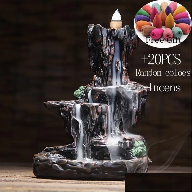 Fragrance Lamps Mountains River Waterfall Incense Burner Fountain Backflow Aroma Smoke Censer Holder Office Home Unique Craftsadd20 Otilq