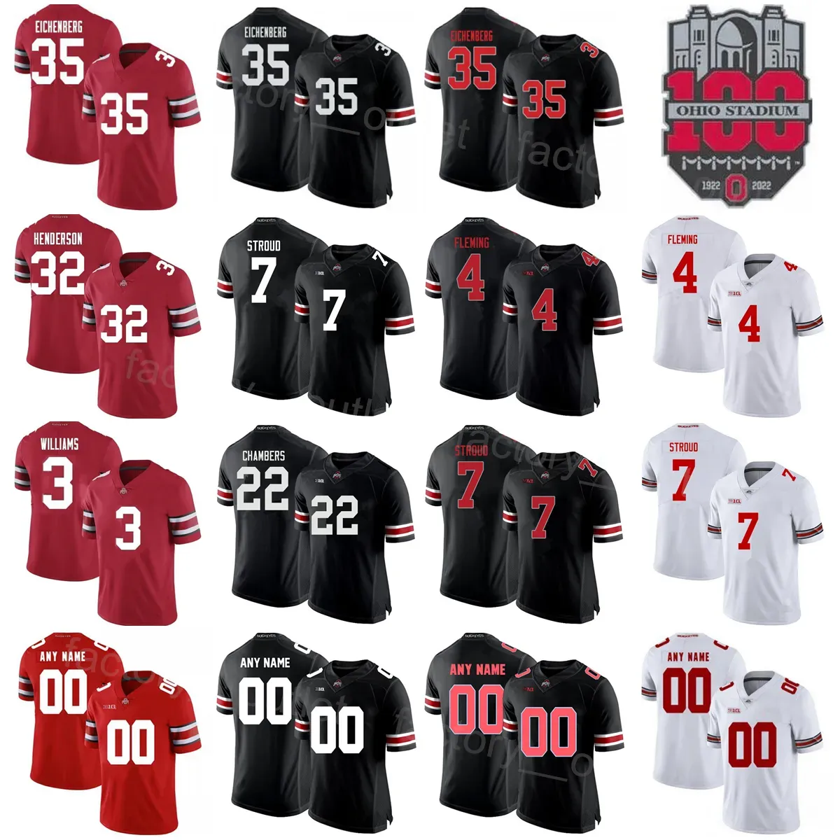 NCAAカレッジ100th Ohio State Buckeyes Football 32 Treveyon Henderson Jerseys 18 Marvin Harrison Jr 2 Emeka Egbuka Julian Fleming CJ Stroud