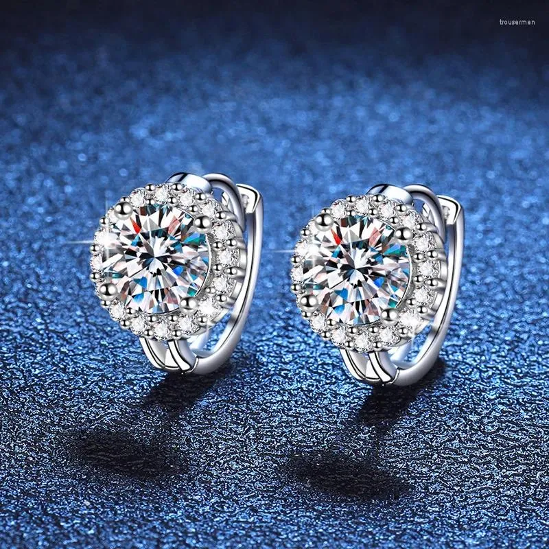 Stud Earrings S925 Silver Ear Ornamental Women's Mosang Diamond With Minimalist Style Sunflower Buckle 50 Points 1 Carat