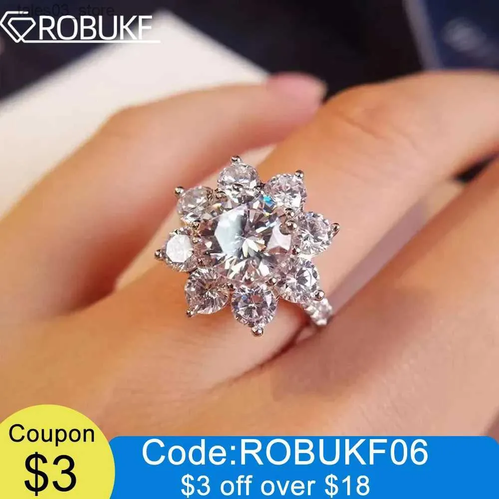 Bröllopsringar Moissanite Sunflower Ring med certifikat 1/2CT Sparkling Diamond 925 Sterling Silver 18K Pläterad bröllopsmycken Ring för kvinnor Q231024