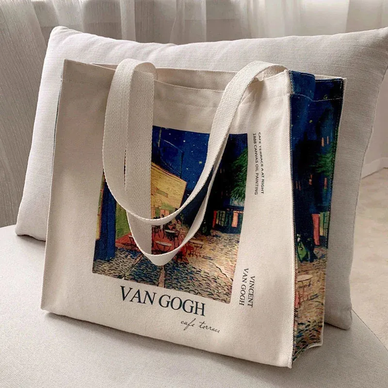 Evening Bags Poetry Lif Van Gogh coffee house Classic Thick Cotton Canvas Bag Style Zipper Single Shoulder Shopping Tote bag 231024