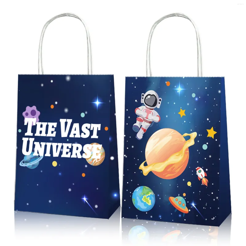 Cadeaupapier BD038 12 stuks Universe Space Planet Verjaardagsfeestje Draagbare verpakking Tote papieren zakken Babyshower S