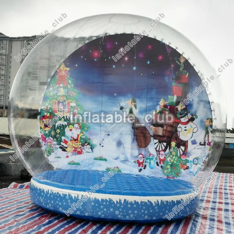 Inflatable Snow Globe 10ft Christmas Decoration Transparent Bubble Tent  with Printed Background, Blower and Pump, Repair kit