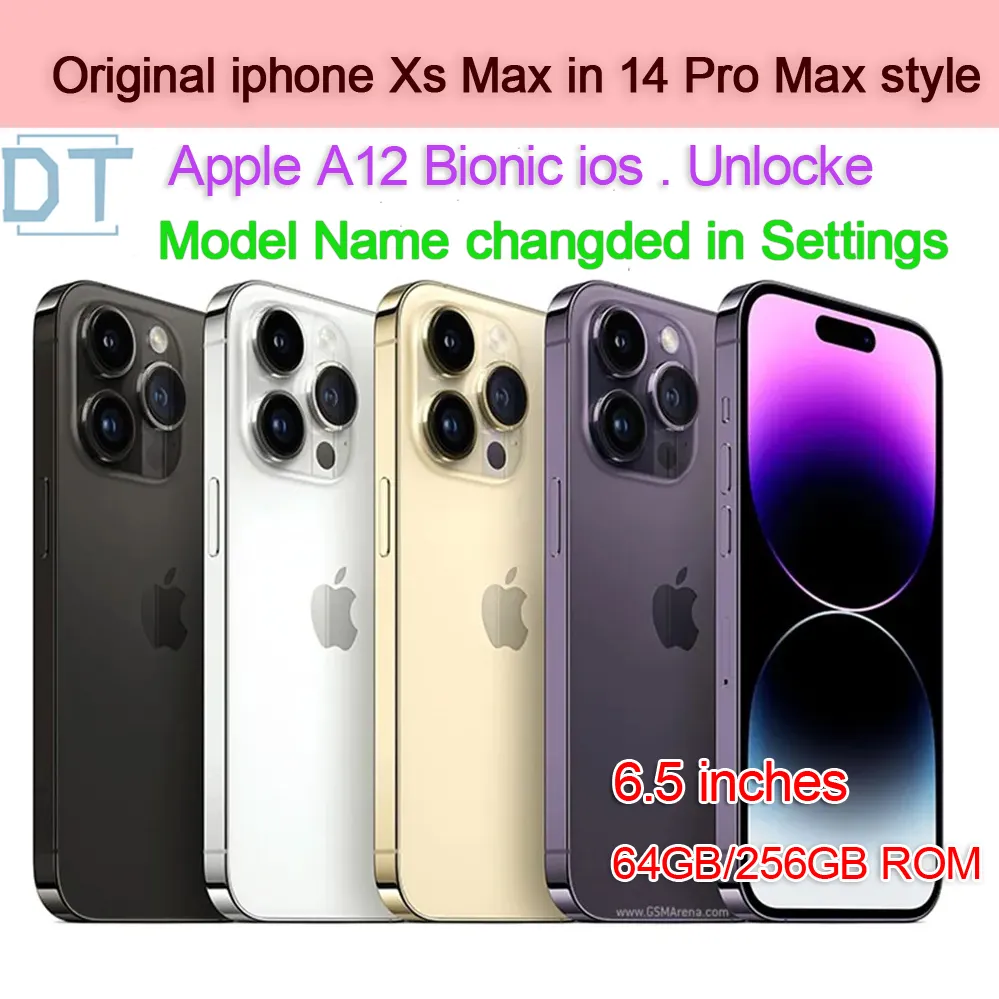 A+Ausgezeichneter Zustand, originales, generalüberholtes, entsperrtes XS Max im iPhone 14 Pro Max-Stil, 6,5 Zoll OLED-Display, 4G LTE, 4 GB RAM, 64G/256G, A12 IOS12 Mobiltelefon