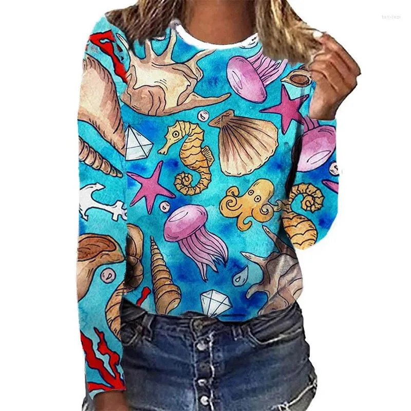 Hoodies femininos com capuz seahorse concha 3d impressão feminina y2k streetwear sweatshirts oversized o-pescoço pulôver harajuku meninas roupas femininas