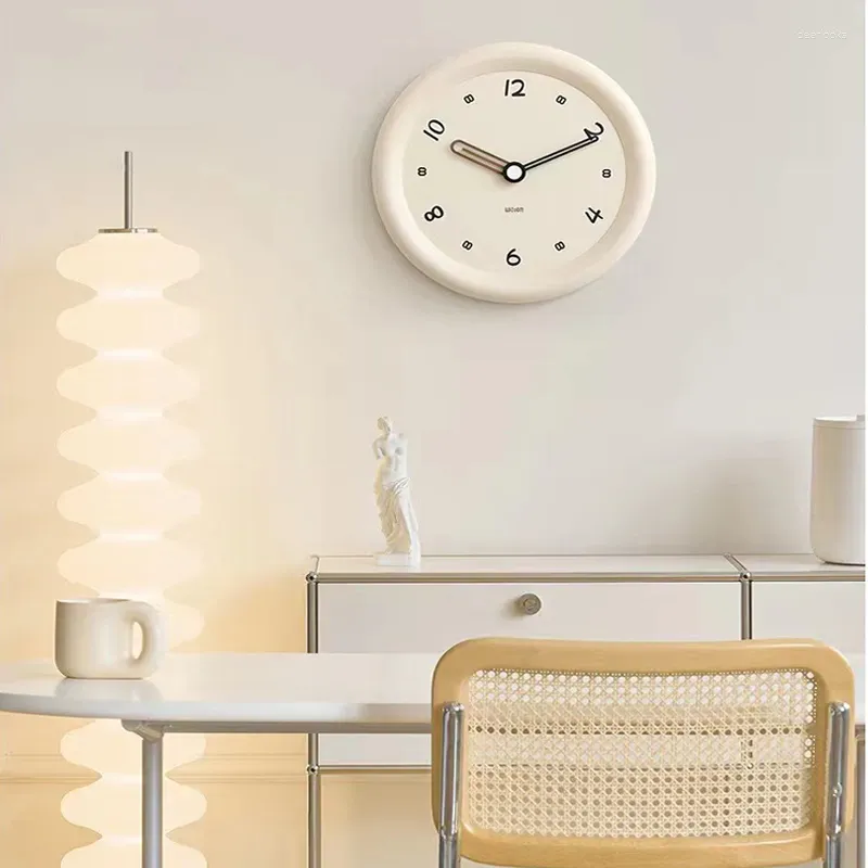 Wall Clocks 2023 Cream Style Round Clock Japanese Korean Living Room Home Decor Beige