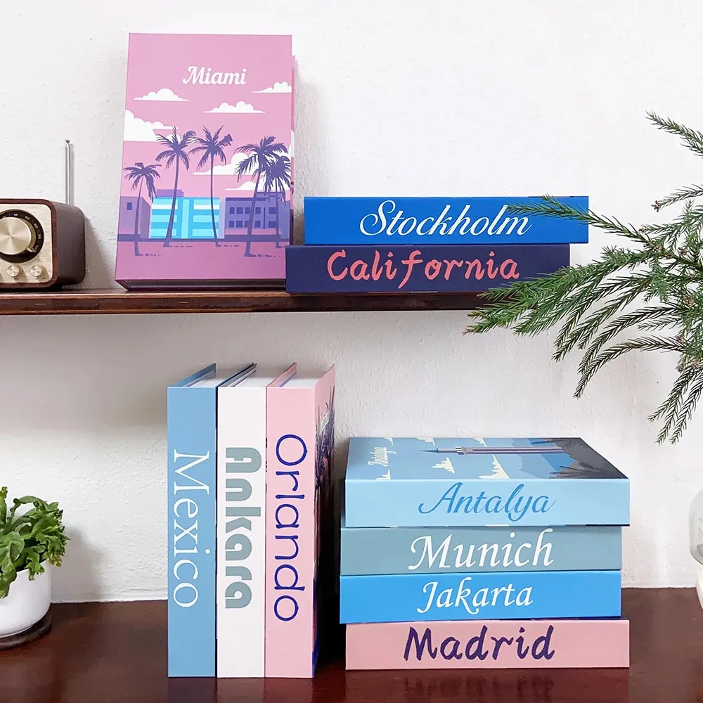 Objetos decorativos estatuetas série cidade livros falsos para decoração caixa de mesa de café luxo sala estar bonito decoração para casa adição 231023