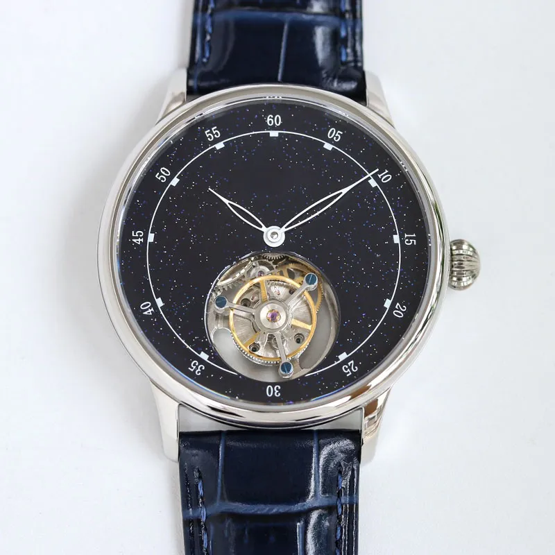 Montre Homme Automatique Tourbillon Top Mécanique 42mm Saphir Ciel Étoilé Montres De Luxe Designer Étanche Montre Luxes Bracelet En Cuir