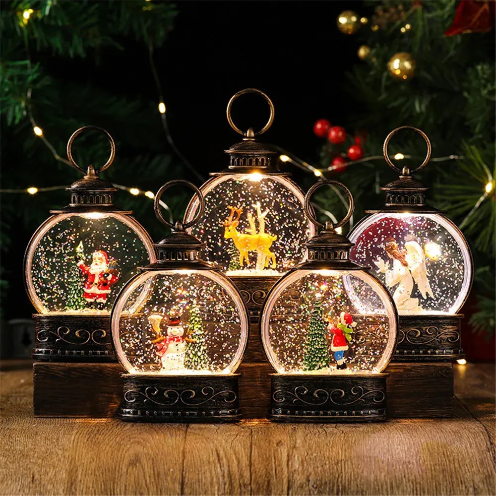 Christmas Decorations Christmas Hanging LED Glowing Sequin Lantern Santa Claus Snowman Water-filled Night Light Year Gift Home Decoration Navidad 231024