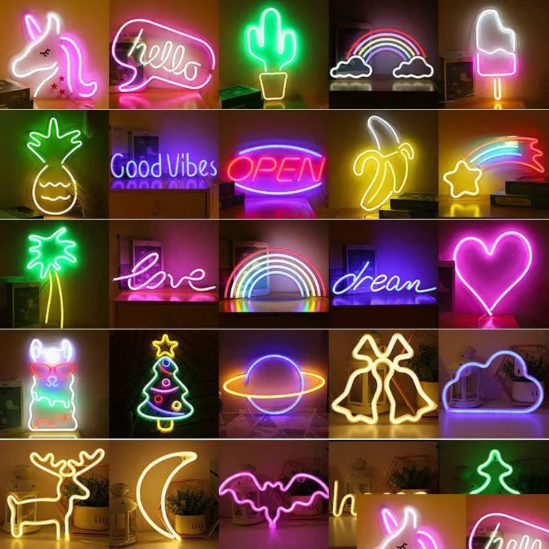 Outros suprimentos de festa de evento Acrílico USB LED Neon Night Light Colorf Sign Wall Pendurado Lâmpada para Home Holiday Decoração de Casamento Xmas Dhz9G