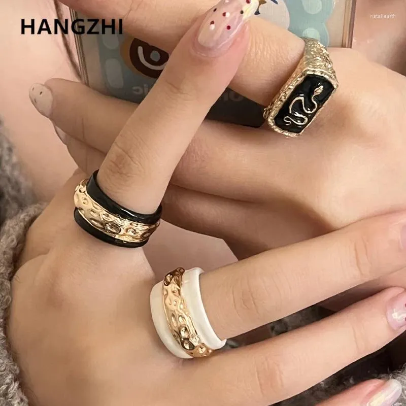 Clusterringen HangZhi Brede Chunky Emaille Contrasterende Kleuren Druppel Olie Slang Overdreven Voor Vrouwen Mannen Vintage Mode Persoonlijkheid Sieraden