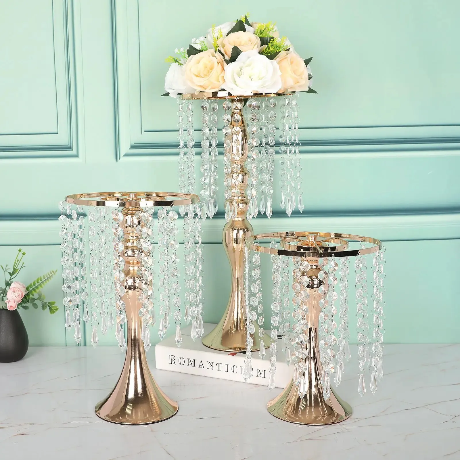 Bougeoirs Cristal Fleur Pièce Maîtresse Stand Métal Or Titulaire Route Plomb Fleurs Chandelier Table De Mariage Fête Décor À La Maison Européen 231023