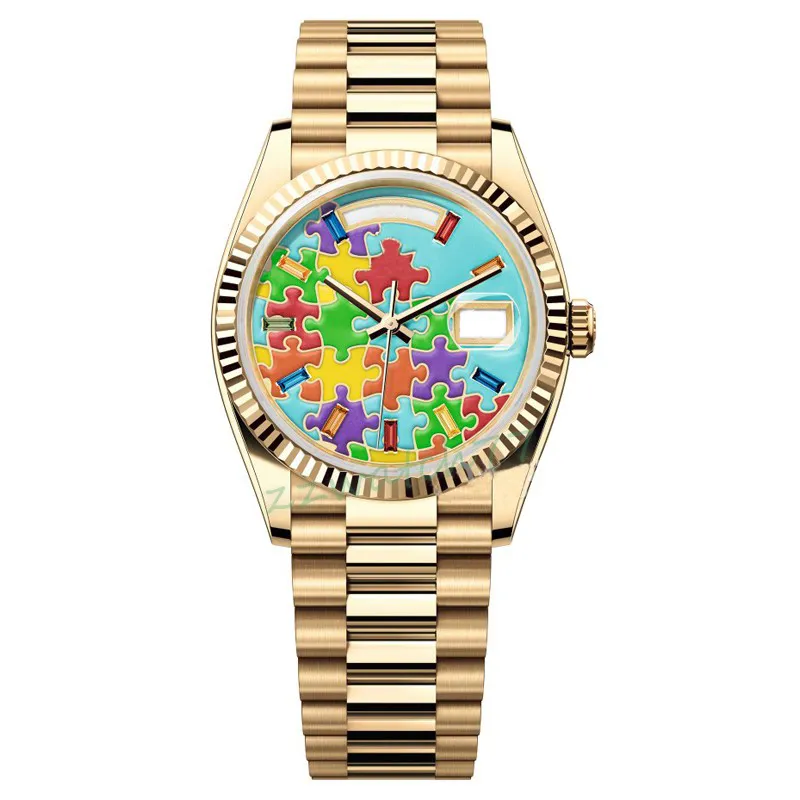 Hög Quaity Shiny Diamonds Watches Smooth Hands Wristwatch Silver Case 41mm 36mm Arabiska nummer Dag Datum Automatiska svarta mens rostfritt stål Material L5