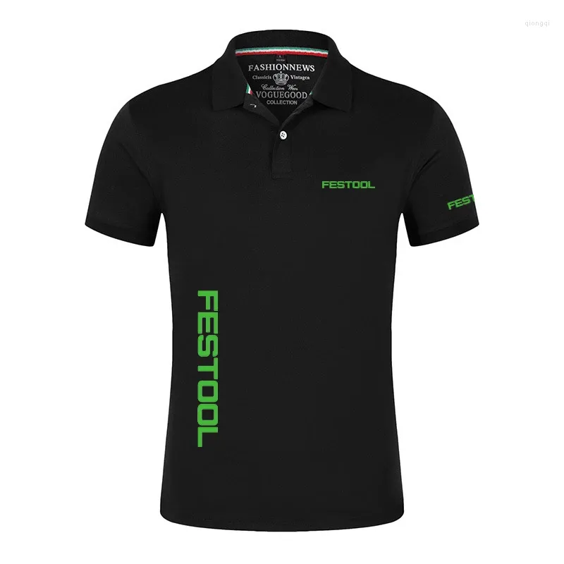Herrpolos 2023 Festool Tools Tryck på sommarpolo Casual Short Hidees Solid Color Tshirt Man Classic Topps Outdoor Anpassa T-shirt