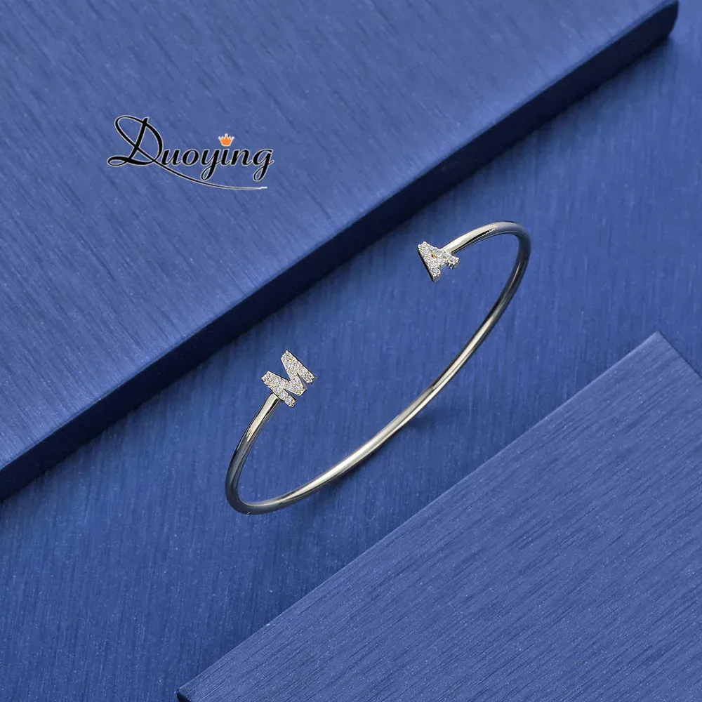 Jelly Duoying Full Zirconia Letter Bangles Bracelets Custom Pave Setting Initial Name Personalized Bangle Unique Cuff 231023