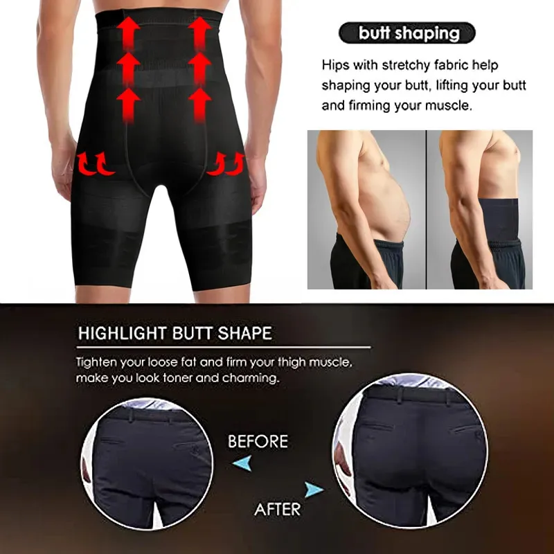 Men's Shapewear High Waist Tummy Abdomen Leg Control Shorts Hip Lift Boxer  Brief