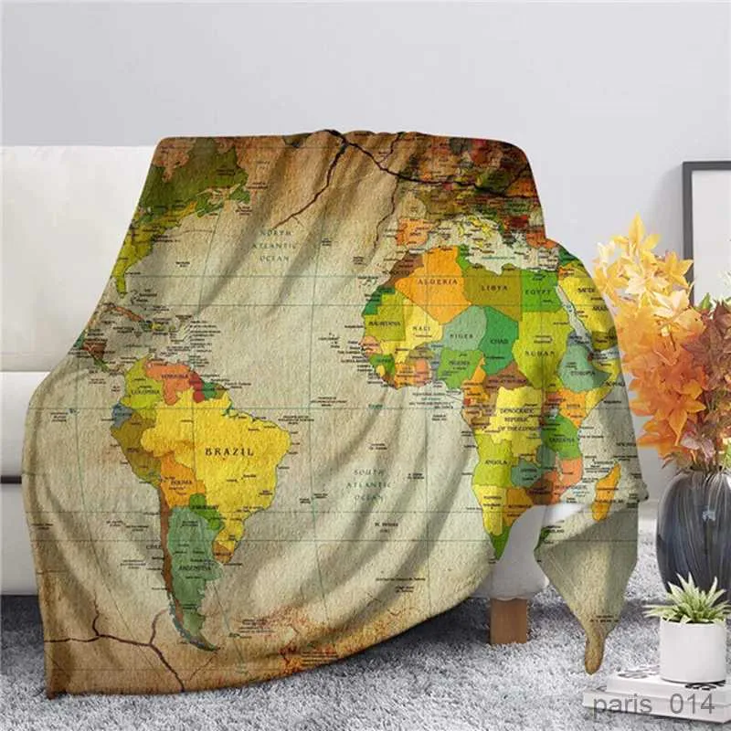 Blankets World Map Theme Flannel Blankets for Sofa Winter Warm Bedroom Decor Blanket on The Bed Soft Kids Adults Travel Gifts