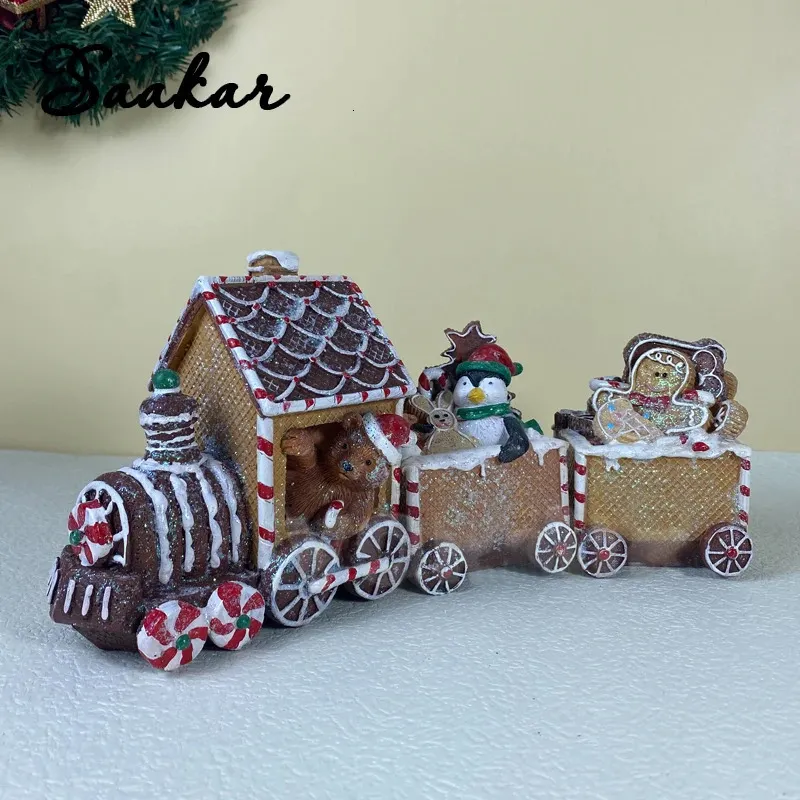Decorações de Natal Figuras de trem de doces de resina para entrada interior lareira sala de estar desktop navidad decoração adorável presentes crianças objeto 231023