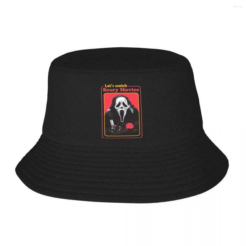 Berets Let's Watch Scary Movies Bucket Hats For Men Women Beach Horror Halloween Floppy Hat Style Packable Fishing Fisherman