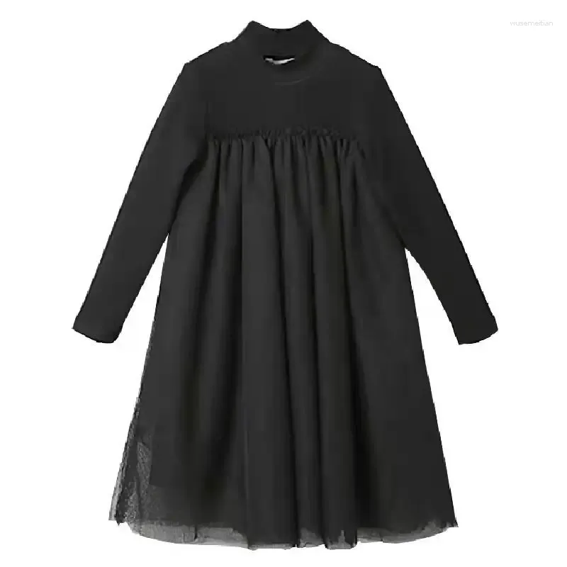 Vestidos da menina 4 a 14 anos crianças adolescente meninas manga longa sólido preto alargamento casual maxi vestido criança moda outono outono
